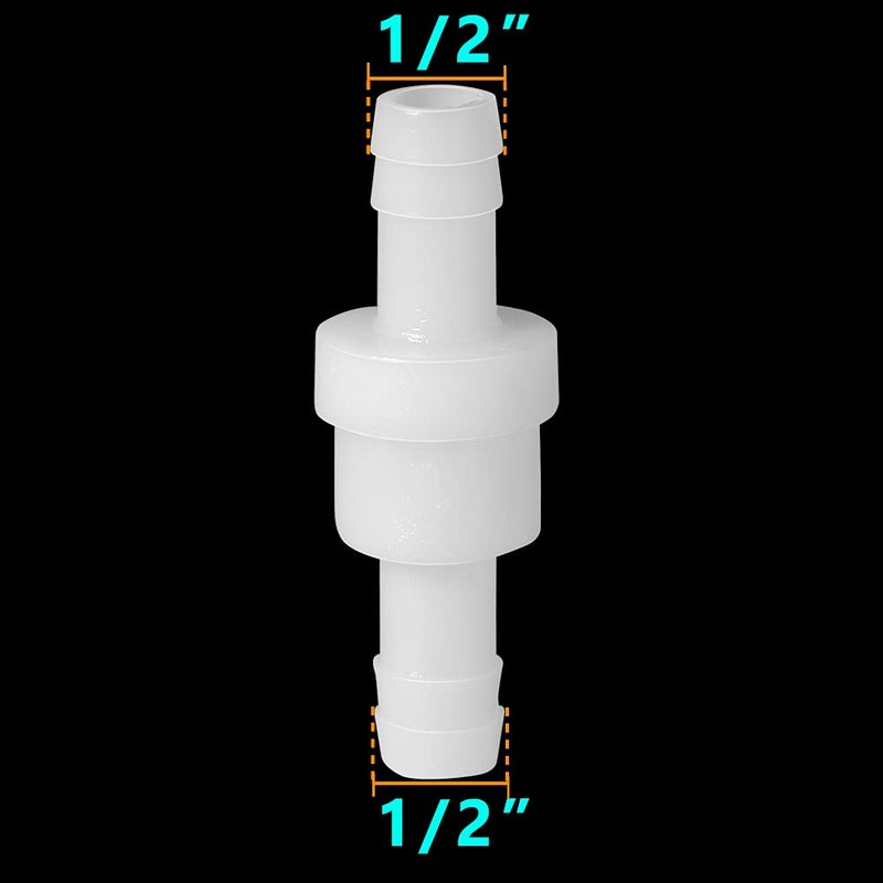 Feelers 1/2" One Way Inline Check Valve Non-Return One-Way Air Water Gas Check Valve Ozone Resistance PVDF, Pack of 4 4PCS - Image 2
